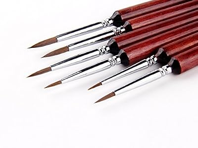 GP 6Pcs 6Différent Tailles Set de pinceau pour détail Pinceaux à cheveux Weasel Miniature pour peinture aquarelle, acrylique et linéaire