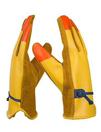 OZERO Leder Arbeitshandschuhe, Premium Rindsleder Handschuh mit Fluoreszenz Fingerspitze für Sicherheit & Sicherheit – passend für Damen & Herren 3 Paar XL - 2