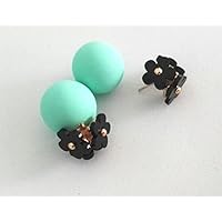 Selia Doppel Perlen Ohrstecker studs Blume Flower Ohrring minimal Türkis Schwarz Modeschmuck, handgemacht, Geschenk