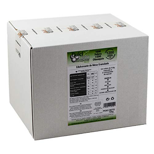 DULCILIGHT STEVIA 1000+200 Obsequio Total 1200 Sobres, EDULCORANTE Granulado Gourmet EL MEJOR SABOR del Stevia
