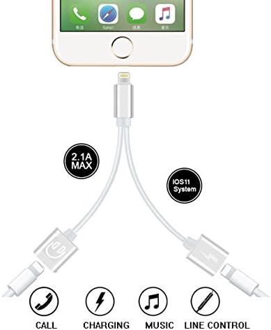 Going Adapter for iPhone 7, Dual Lightning Splitter Cable with Charging and Audio for iPhone, Support Call,Charging and Music Control, Compatible with iOS 11 (Silver)