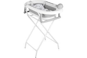 Vikbart babybadkar på stativ - stort XXL-badkar med stativ/sits och dräneringssats - babybassäng från födsel till 3 år - babygåva - (stil 5) 81,5 x 48 x 21 cm