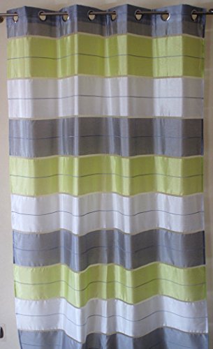 AeMBe – Ösen Vorhang Halbtransparent – SET – Top Design – Modern – 2 Vorhänge in 1 pack – Grün / Weiß / Grau – Höchste Qualität - 4