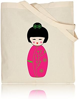 Jackster Trading Ltd 'Little Japanese Pink Doll' Kokeshi - Natural Cotton Shoulder Tote Bag 100% Natural Cotton Fashion/Shopping/Beach/Everyday Bag