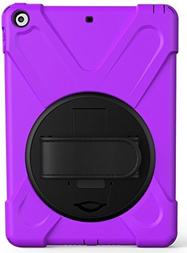 iPad Air Case 360 Degree Rotatable Handle Stand Hard strap Layer Shockproof Dropproof Hybrid Heavy Duty Skin W/ Kickstand Built in Screen for Apple iPad Air (Purple)