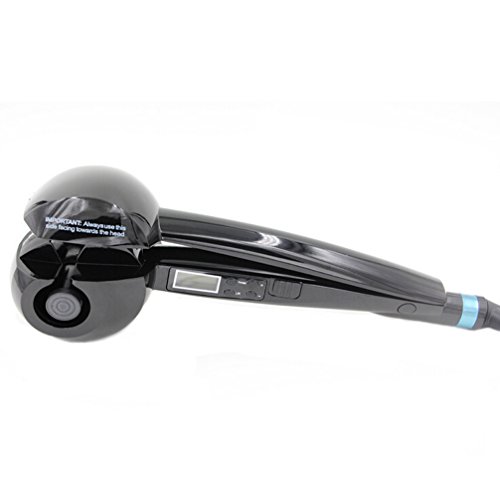 Full-Automatic LCD Display Hair Curler with Tourmaline Ceramic Rollers Styler (Black)
