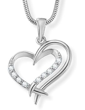 LillyMarie Damen Kette Silber 925 original Swarovski Elements Herz-Anhänger Herzkette klar längen-verstellbar...