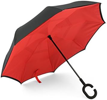Strong Self Standing Windproof Umbrella - Black &amp; Red