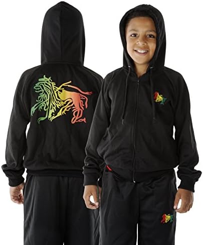 rasta4real CHILDRENS - RASTA Jamaica LION OF JUDAH Black HOODIE - Size 7-8Y