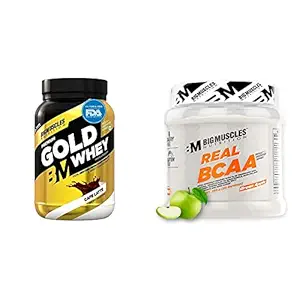 Bigmuscles Nutrition Premium Gold Whey 1Kg [25g Serving [Caffe Latte] & Bigmuscles Nutrition Real BCAA [50 Servings, Green Apple]