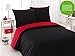 Produktbild 3 tlg. Renforcé Bettwäsche Set | Bettdeckenbezug 200x200 cm, mit 2 Kopfkissenbezüge 80x80 cm | Schwarz - Rot | 3 teilig Bettgarnitur | Baumwolle Bettbezug mit Reißverschluss | OEKO-TEX®