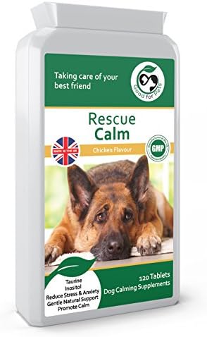 Rescue Calm Anxiety &amp; Stress Relief for Dogs - 120 Chewable Chicken Flavoured Tablets - Natural Calming Support for Dogs of all Shapes &amp; Sizes, Young &amp; Old - Proudly Made in the UK to GMP Code of Practice