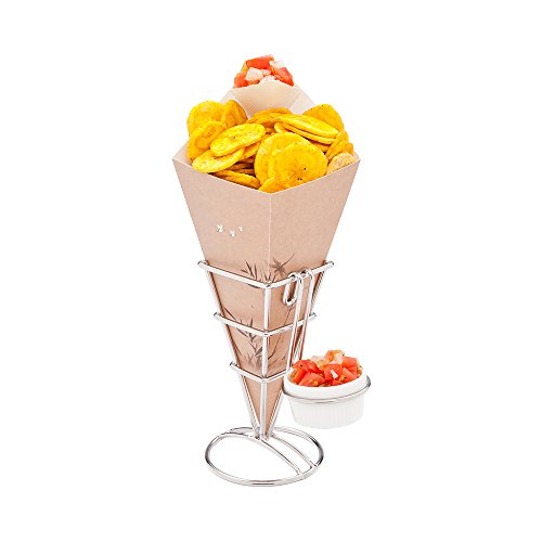 Paper Food Cones, Cardboard Food Cones with Dip Pocket - Bamboo Print - 10" Food Cone - Conetek - 100ct Box - Restaurantware