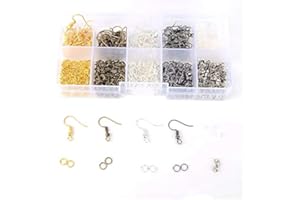 Febbya Ganci per Orecchini,80 Pezzi Fili per Orecchie Amo per Pesci + 400 Pezzi Anelli per Saltare Aperti + 200 Pezzi Tappi per Le Orecchie con Scatola di immagazzinaggio per Gioielli