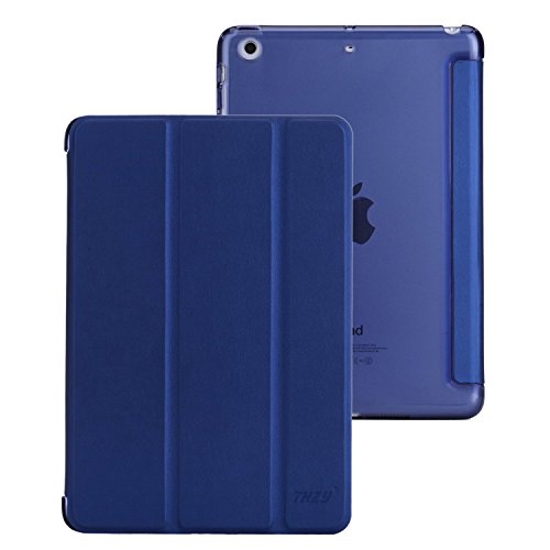 iPad Mini Hülle, THZY Auto Aufwachen / Schlaf Funktion PU Ledertasche mit Durchschaubar Rückseite Abdeckung Schutzhülle für iPad mini 3/2/1 - Marine Blau