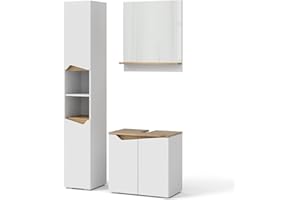 Vicco Set di mobili da bagno Marelle, Bianco/Rovere artigianale, 3 parti, con colonna
