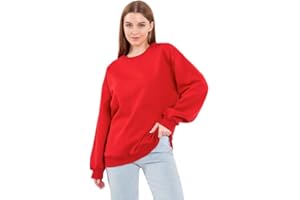 COMEOR Sweatshirt Damen Bequemer Oversize Pullover aus Baumwolle, Langarmshirt als Basic Pulli ohne Kapuze Regular Fit