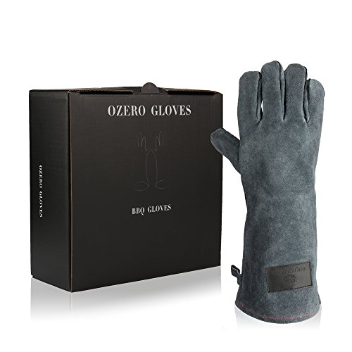 OZERO Schweißhandschuhe, Perfekt für Barbecue Schweisser Mig Kamin Kaminofen Pot-Halter Gartenarbeit – Baumwolle Futter mit 14 inch extralange Hülse Hitzebeständige BBQ Leder Handschuhe Grillgloves - 5
