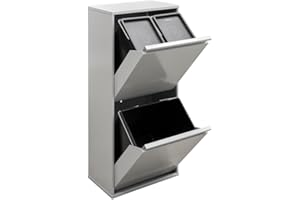 Arregui Basic CR402-B Poubelle de recyclage à 3 compartiments 11 + 11 + 23 l (45 L) avec bacs pour emballages et produits organiques Gris