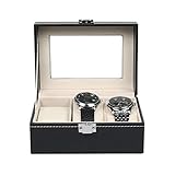 Pawaca Uhrenbox 3 Uhren, Uhrenbox für Männer/Frauen, Metallspange, Abnehmbare Kissen, PU-Leder Schwarzer Uhrkasten für Schaufenster-Display-Schmucksammlung