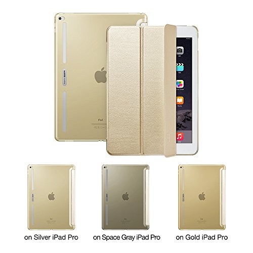 iPad Pro 12.9 (2015 Moell) Hülle, ESR® Auto Schlaf/Aufwachenen Funktion PU Ledertasche mit Translucent Rücken Abdeckung (Silikon Rahmen + Hart PC Zurück) mit Kühlloch Schutzhülle für iPad Pro 12.9 (Gold) - 2