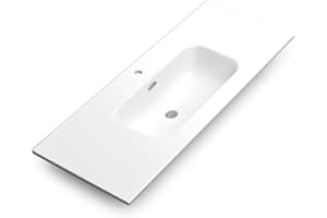 BECRISA Lavabo Cerámico Baño Blanco | Pila Lavamanos Rectangular | Lavabo Integral 1 Seno Centrado 121.5 cm Ancho X 46.5cm Fondo | Rebosadero y Agujero de Grifo (120cm 1 Seno)