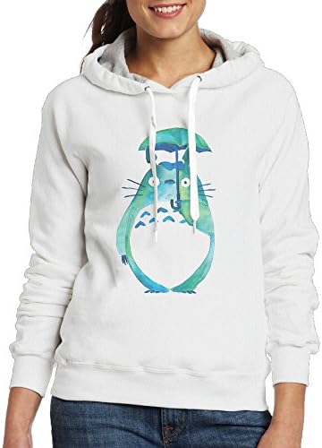 Women Hoodie Water Color Totoro Crew Neck Long Sleeve Jacket - White -