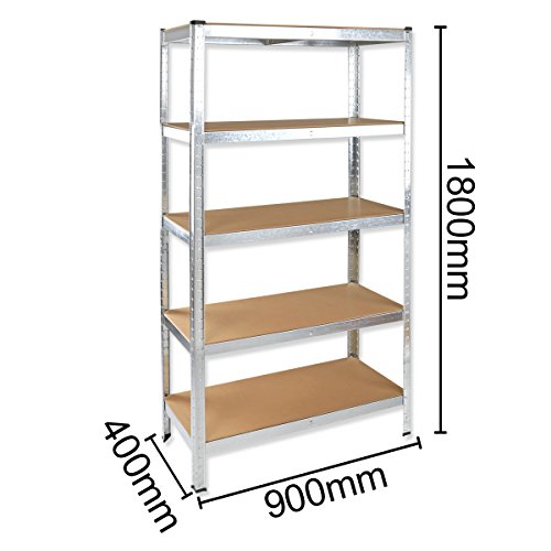 Torrex 37853 Steckregal / Lagerregal aus verzinktem Stahl mit 5 Böden – 875 Kg belastbar – 180 x 90 x 40 cm Kellerregal Schwerlastregal - 8