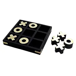 RoyaltyCLIQ Handmade Tic Tac Toe Classic Board Games Noughts and Crosses Brain Teaser Puzzle Wooden Board Games for Kids & Adults