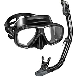 NACATIN Set de Plongée Anti-Fuite, Masque et Tuba Étanche en Silicone Souple,Tuba Sec et Pliable, Kits de Randonée Aquatique pour Adulte,Noir (Noir-2)