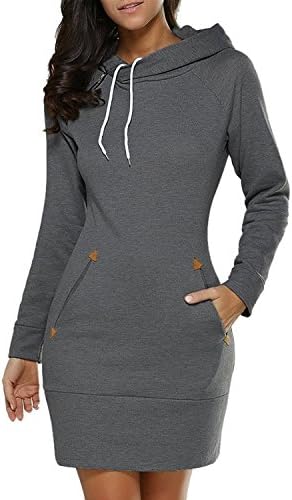Reelva Women Floral Pocket Hooded Long Sleeves Tunic Dress Sweatshirt Dress (XX-Large, Dark Grey)