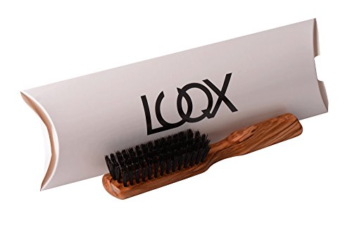 LUQX Haarbürste Spezial Pocket Brush: Taschenbürste aus reiner Wildschweinborste - extra leicht - 5-reihig aus Olivenholz
