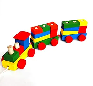 Vaurum Wooden Toy Train with Colorful Geometric Shapes Wooden Puzzle Stacking Toy | Early Education Color and Shape Recognition Toy