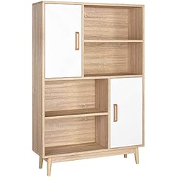 Homfa Etagères Scandinave Meuble de Rangement avec Placard Bois pour Salon Bureau Chambre Entrée (4 Etagères 2 Porte)