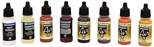 3XVallejo Model Air Rust and Chipping Effects Acrylic Paint Set for Air Brush - Assorted Colours (Pack of 8)