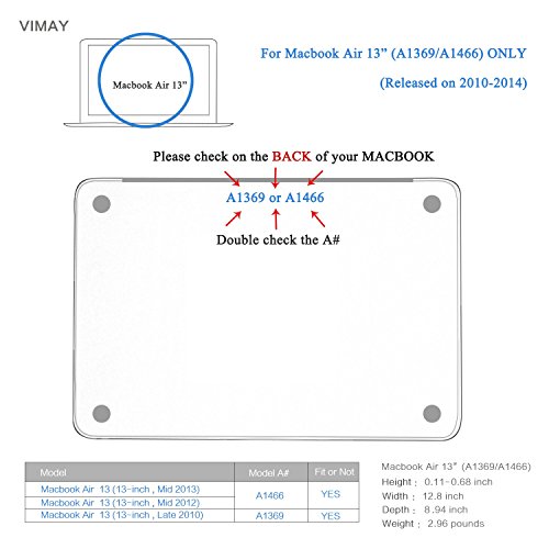 Vimay – Air 13-Zoll Plastik Hartschale für Apple MacBook Air 33,02 cm (13 Zoll), Modelle: A1369 und A1466, Schwarz - 2