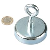 Haftkraft: 110 kg Ösenmagnet Ø 60 mm NEODYM - Zink - hält 110 kg, Magnetöse, Deckenöse, Wandöse, extreme Haftkraft, Magnetfischen