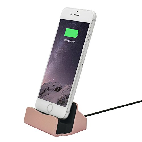 iProtect® Premium Dockingstation Ladestation mit integrierten USB Datenkabel Ladekabel und Netzteil Adapter für Apple iPhone 5 5s 5c 6 6Plus 6s, iPhone 6 Plus, iPhone 7, iPhone 7 Plus, iPod Touch 5G 6, iPod Nano 7G in rosegold - 5