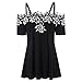Produktbild XXYsm Damen Tops Damen Kurzarm Oberteile Spitze Lose Frauen Spitzenbluse Schulterfrei T-Shirt Sommer Bluse Spitze Applique Kalte Schulter (Schwarz, XXL)