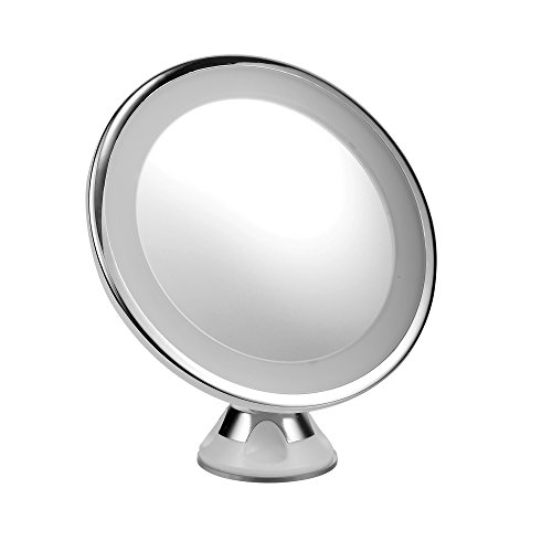 LED Kosmetikspiegel Beleuchtet mit 10-facher Vergrößerung und Saugnapf-Grundplatte von eLander, 360° Schwenkbar, Schminkspiegel mit Blendfreier Beleuchtung für Zuhause und Unterwegs