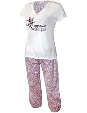 Schlafanzug kurz Caprihose Damen Pyjama kurz Damen Nachthemd kurz aus 100% Baumwolle softweich Gr. S M L XL