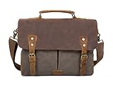 ECOSUSI Umhängetasche Herren Aktentasche Messenger Bag Canvas Schultertasche Leder Tasche Armeegrün