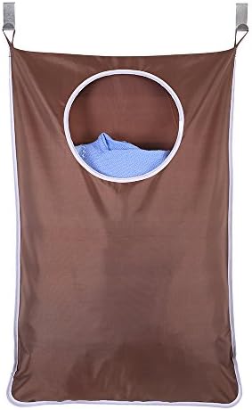 Oxford Fabric Space Saving Door-Hanging Laundry Hamper Bag + 2 Stainless Steel Hooks + 2 Strong Suction Cups for Bedroom, Nursery, Dorm or Closet (Coffee)