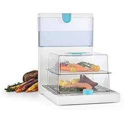 KLARSTEIN Steam Spa - Cuiseur Vapeur Electrique Compact Repliable 2 Compartiments de Cuisson pour légumes, Viande, Poisson (1500 W, minuterie 60 Min) - Blanc