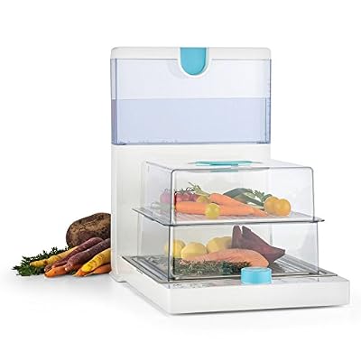 Klarstein Steam Spa - Cuiseur vapeur electrique compact repliable 2 compartiments de cuisson pour légumes, viande, poisson (1500 W, minuterie 60 min) – blanc