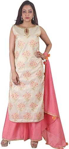 Simaaya Indian Ethnic Cotton Off White Palazzo Suit Semi-Stitched