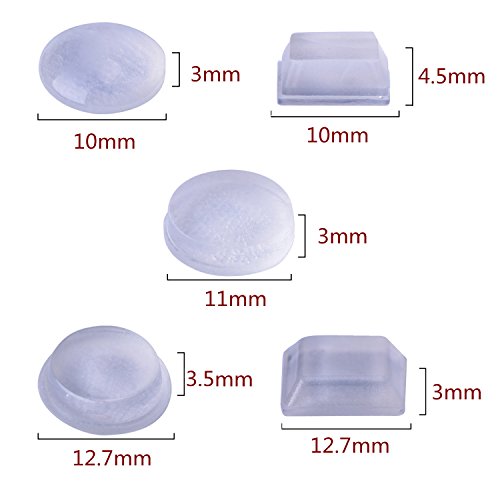 Outus Transparent Gummi Anschlagdämpfer Klebstoff Stoßfänger Pads Selbststab Schutzpuffer Türpuffer Pads Stoßfänger Puffer Möbel, Zylindrisch, halbkugelförmig, Trapezförmig, 96 Stück - 3