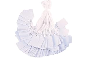 Orion Stationery 200 Pcs Small White Price Tags with String, Luggage Tags Paper Blank Gift Marking Strung Labels for Jewelry Clothing Display Price (13 x 20 mm)