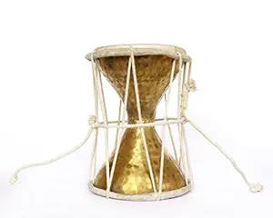 De Kulture Works Hand Hammered Brass Damru Medium Hand Drum Handheld Drum 6X8 DH (Inches)