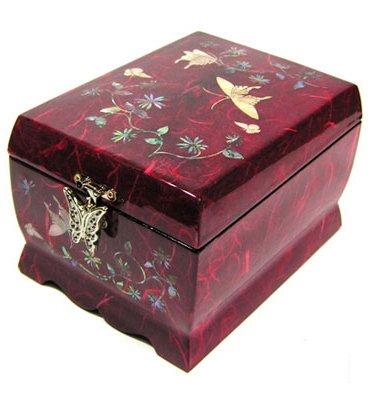 Preisvergleich Produktbild Spieluhr aus Holz mit Perlmutt, orientalische Geschenk. butterfly Red